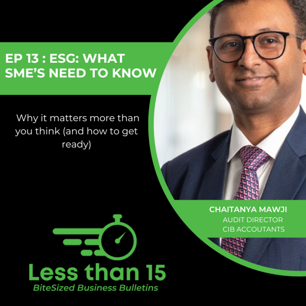 DFK’s Chaitanya Mawji joins Less Than 15 to explain why ESG isn’t just for corporates—and how small and medium businesses can benefit from aligning with environmental, social and governance expectations.
